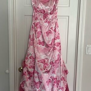 Pink Floral Strapless Gown